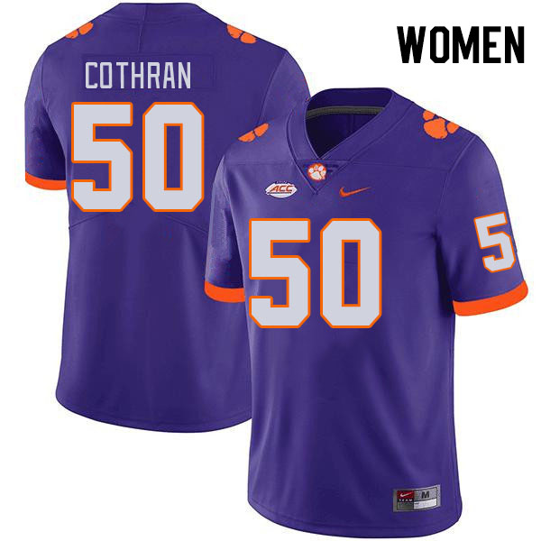 Women's Clemson Tigers Fletcher Cothran #50 College Purple NCAA Authentic Football Stitched Jersey 23MS30FX